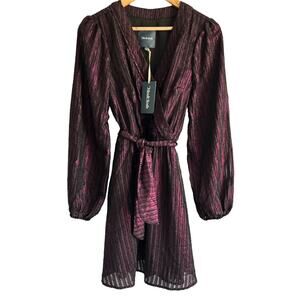 ModCloth Size Medium Metallic Shine A-Line Knee Length Cross Over Front Dress